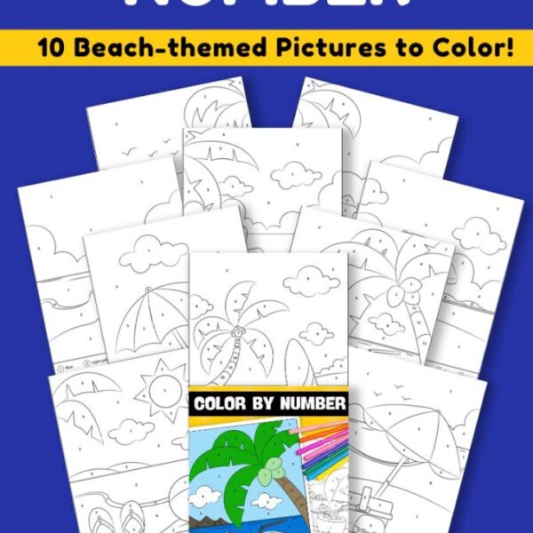 10-Page Color By Number At The Beach Activity Book 1 (Print-at-Home)
