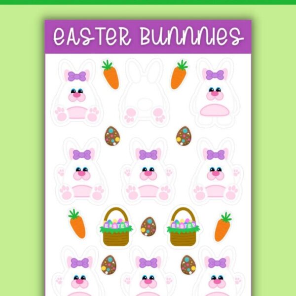 Digital & Printable Girl/Ear Bow Easter Bunnies Sticker Sheet