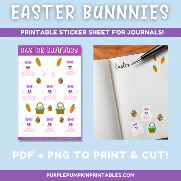 Easter Bunnies Stickers to Print for Journals
