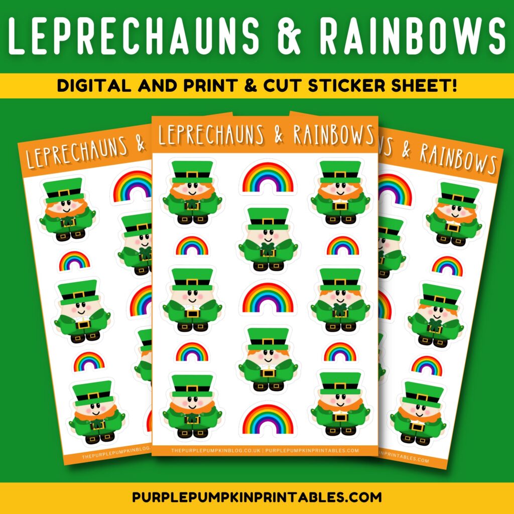 Digital &amp; Printable Leprechauns &amp; Rainbows Sticker Sheet