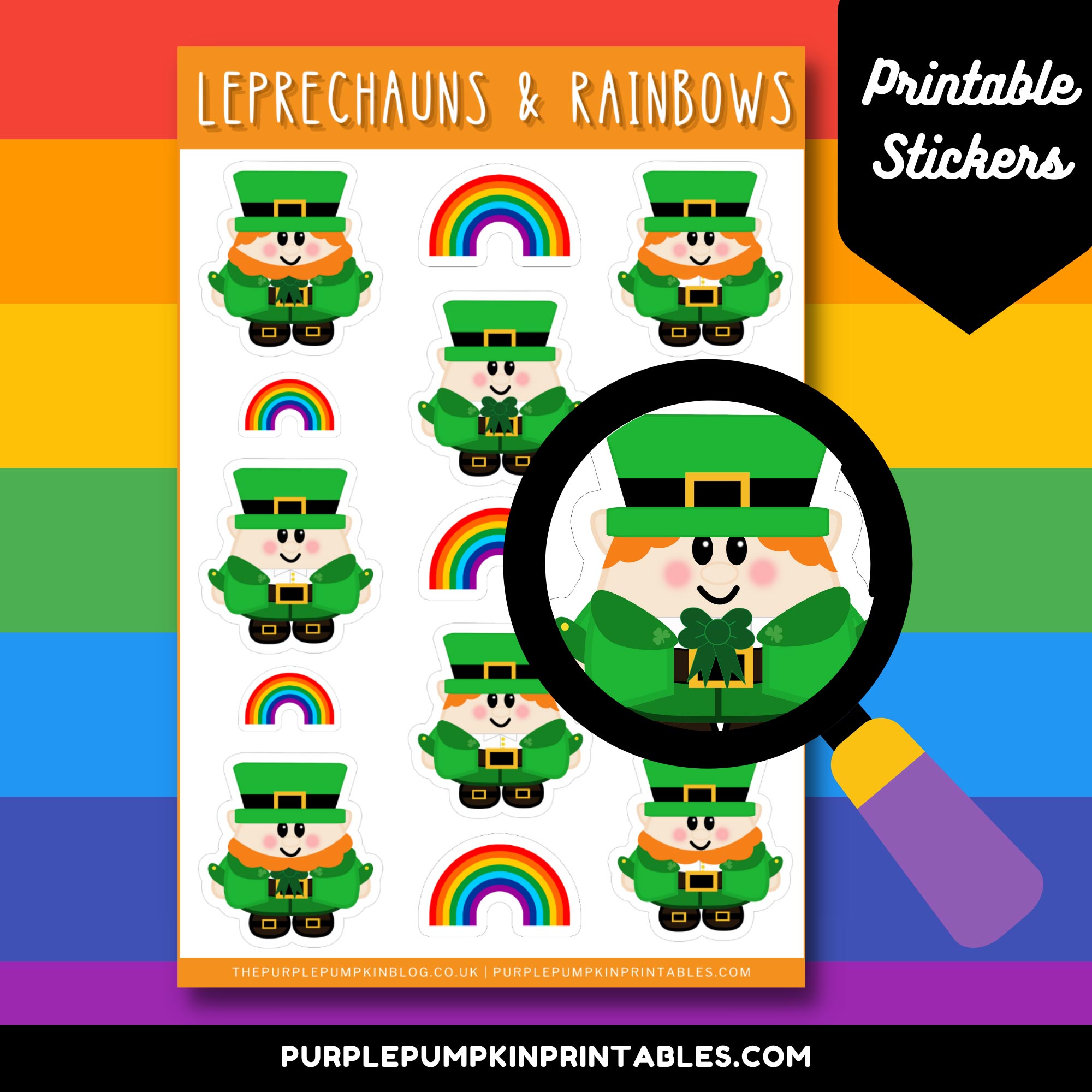 Digital Printable Leprechauns Rainbows Sticker Sheet