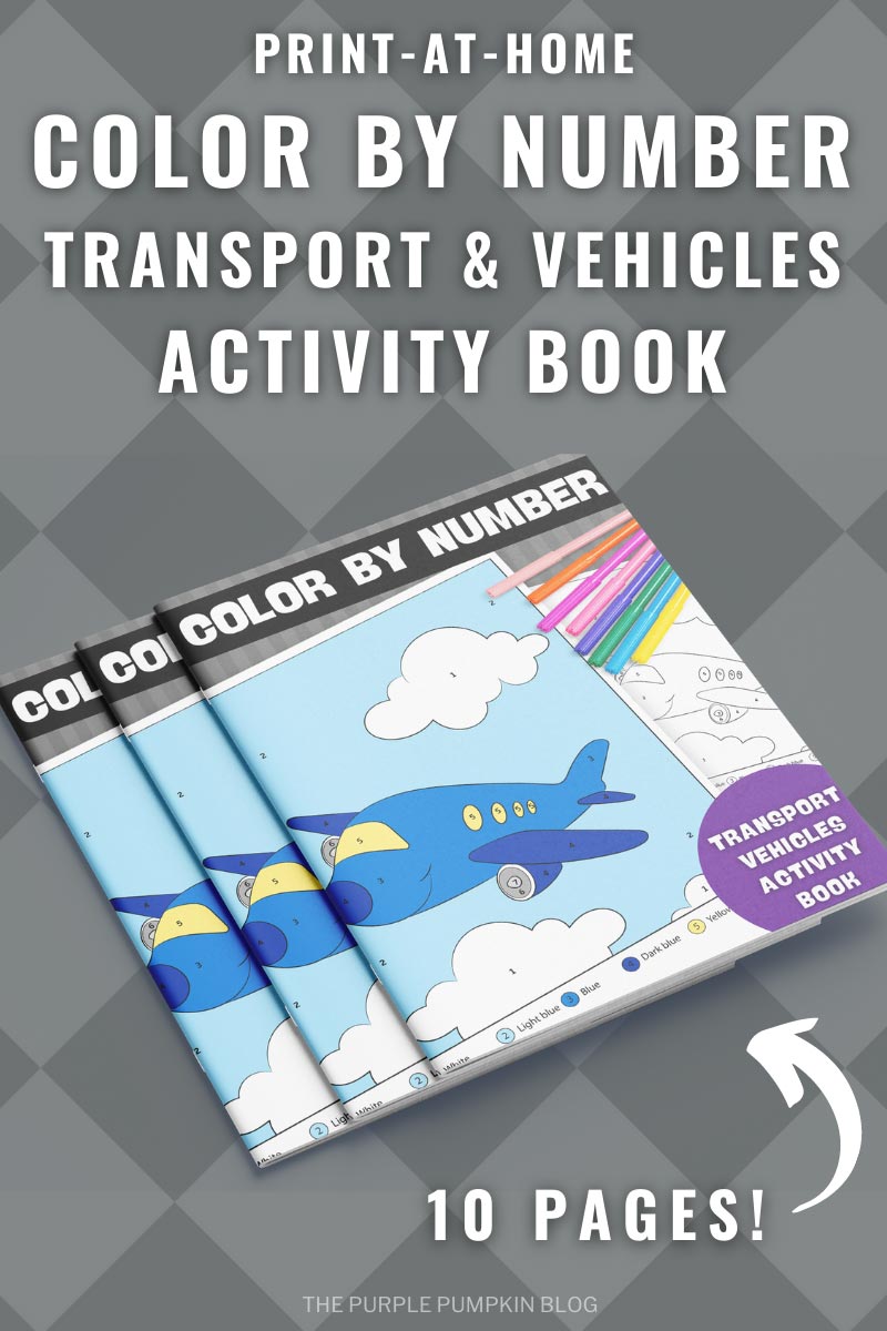 10-Page Color By Number Transport & Vehicles Activity Book (Print-at-Home)