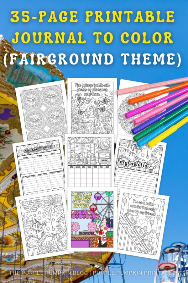 35-Page Printable Journal to Color (Fairground Theme)