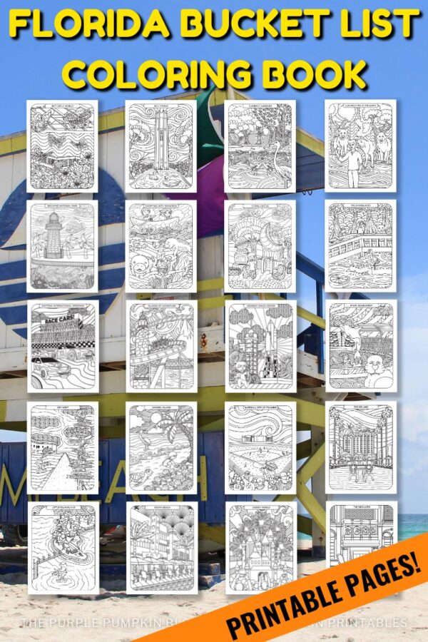 Florida Bucket List Coloring Book - Printable Pages