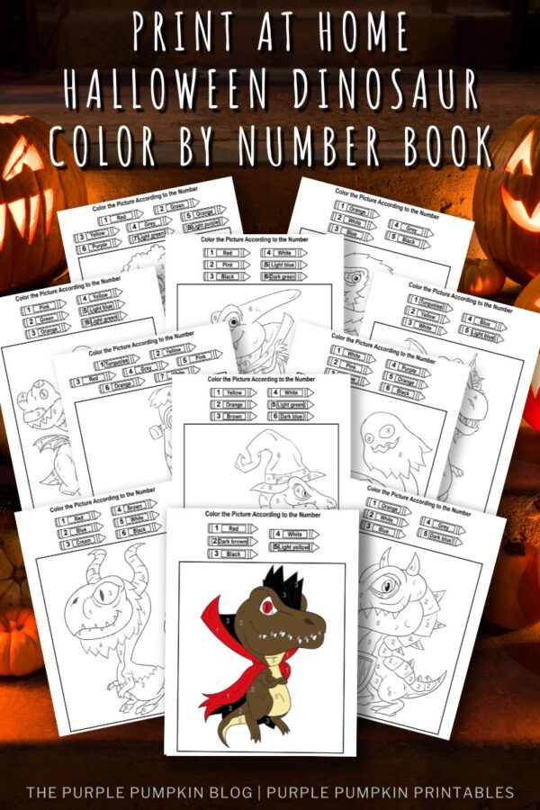 Print at Home Halloween Dinosaur Color By Number Book