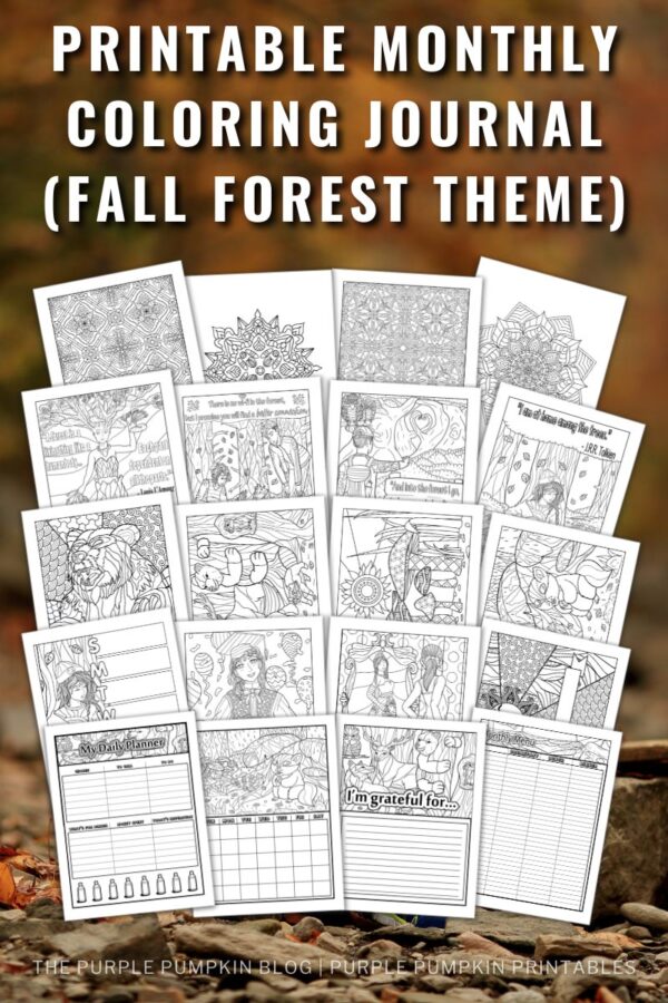 Printable Monthly Coloring Journal (Fall Forest Theme)