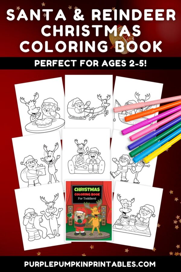 Santa & Reindeer Christmas Coloring Book - Perfect for Ages 2-5!