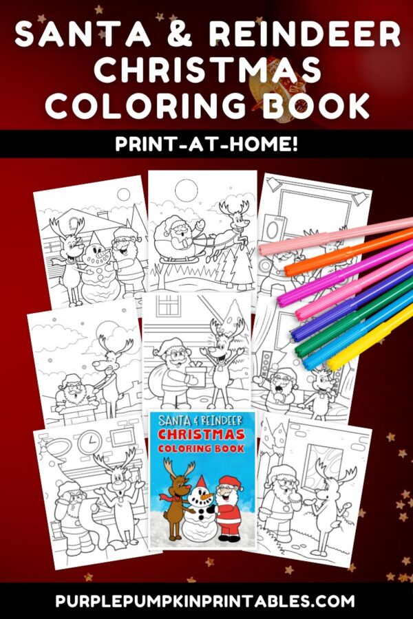 Santa & Reindeer Christmas Coloring Book to Print at Home