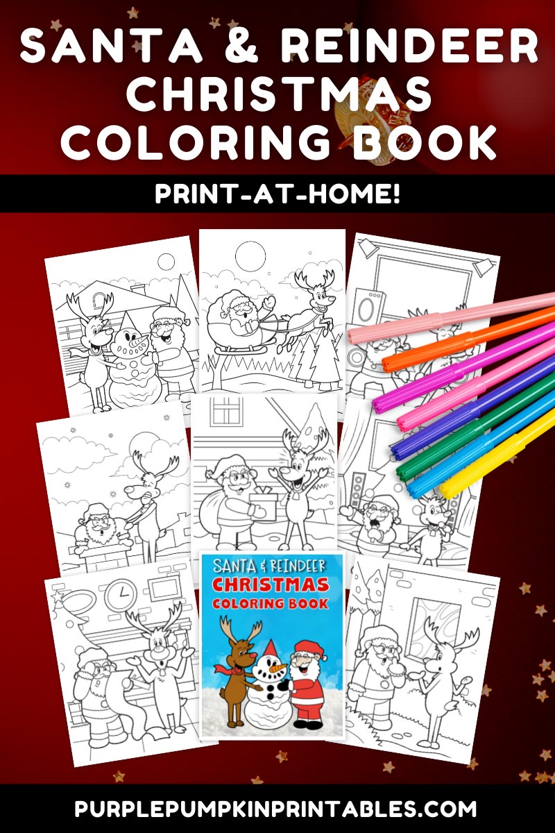 30-Page Printable Santa & Reindeer Coloring Book for Kids!