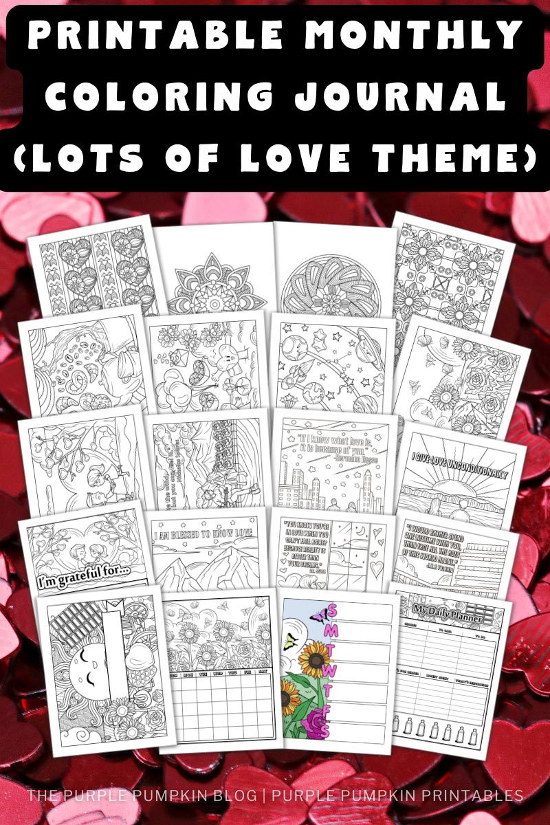 Printable Monthly Coloring Journal - Lots of Love Theme