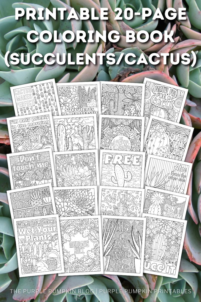 Printable 20-Page Coloring Book (Succulents & Cactus)