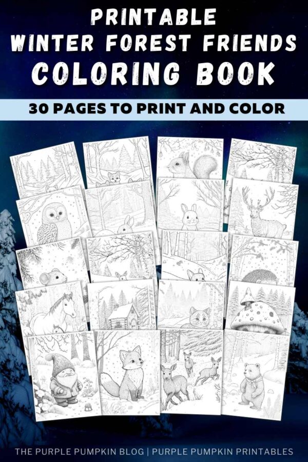 Printable Winter Forest Friends Coloring Book (30 Pages to Print and Color)