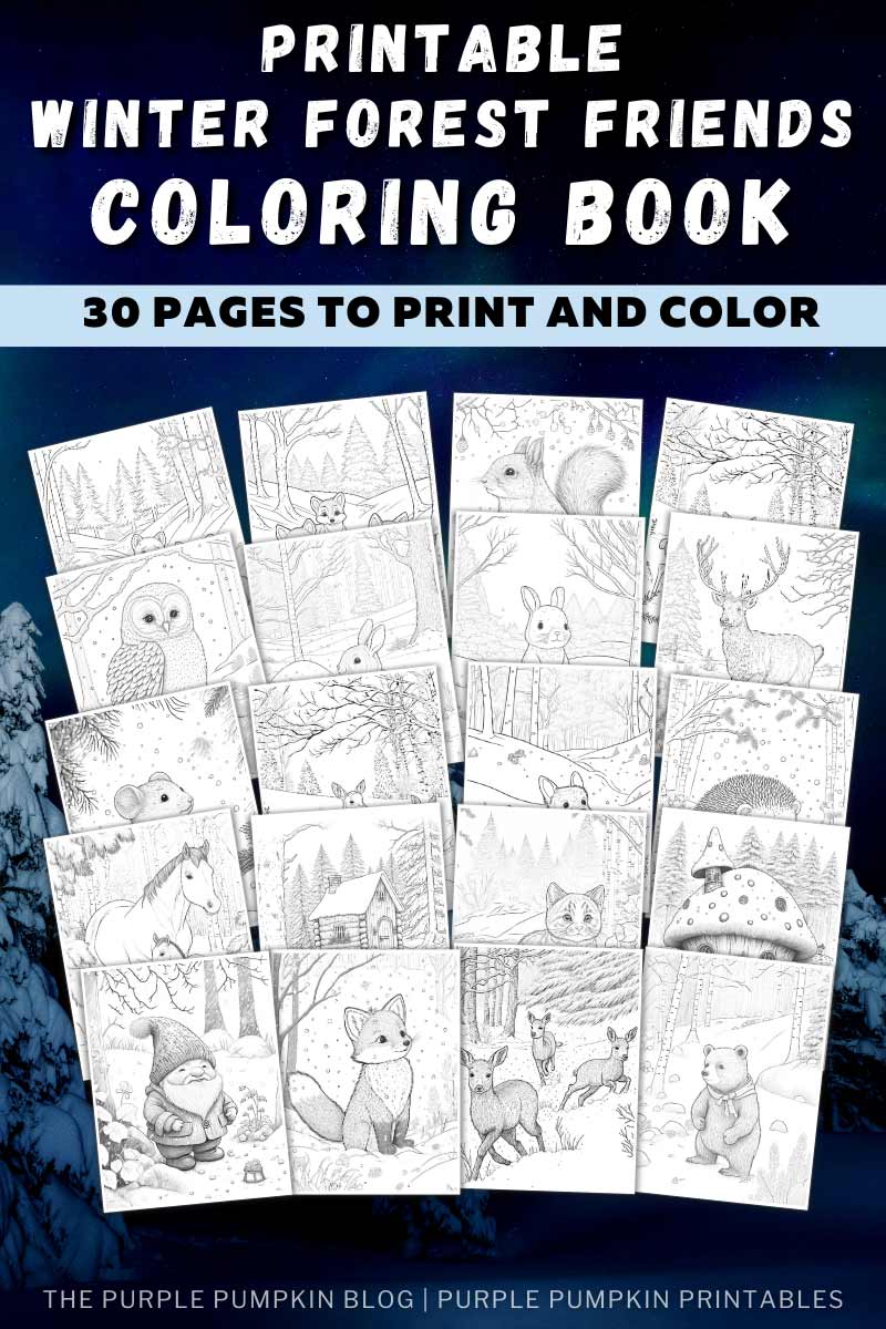 30-Page Printable Winter Forest Friends Coloring Book