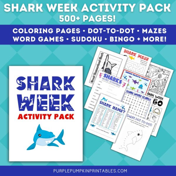 Shark Week Activity Pack including Coloring Pages & Puzzles
