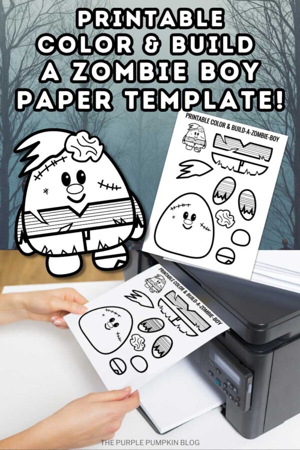 Printable Color & Build a Zombie Boy Paper Template
