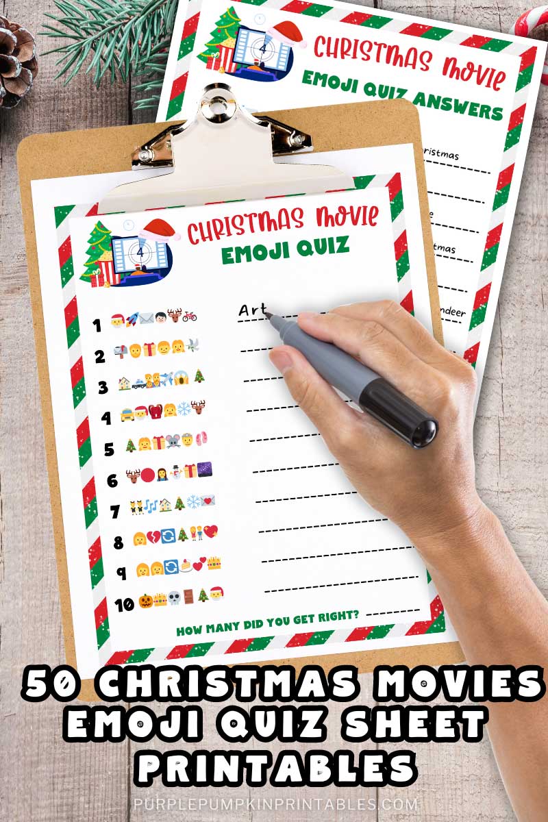 50 Christmas Movies Emoji Quiz Sheet Printables