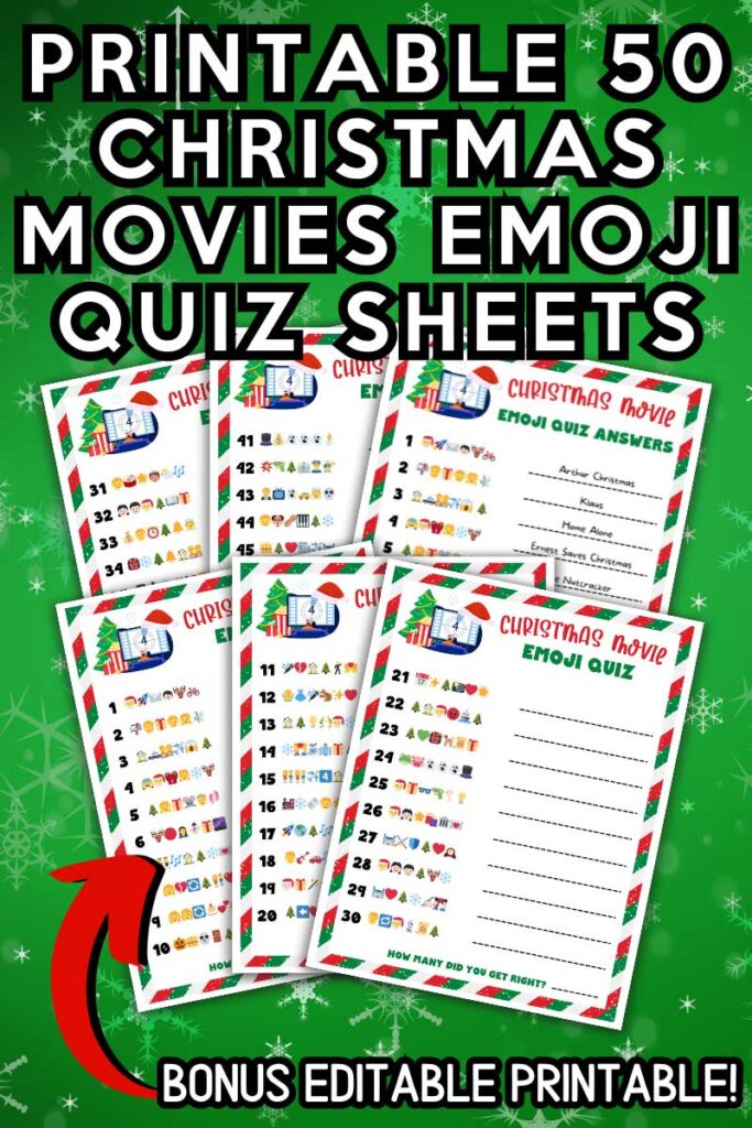 Printable 50 Christmas Movies Emoji Quiz Sheets and Bonus Editable Printable!