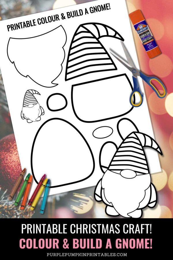 Printable Paper Christmas Gnome To Color & Build