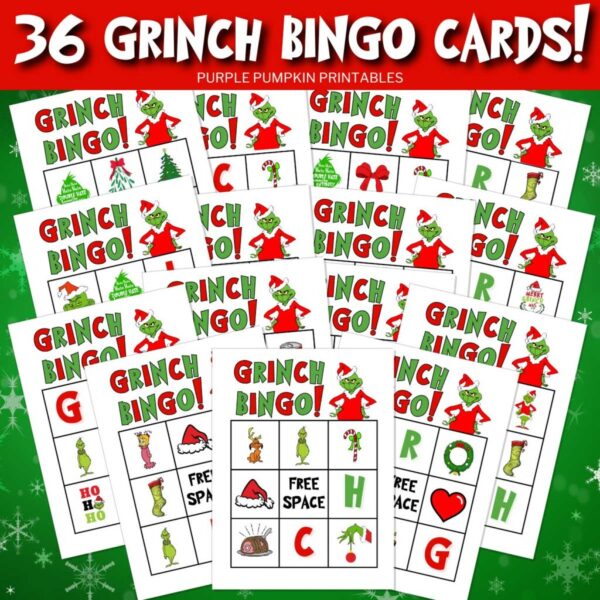 Digital Images of Printable Grinch Bingo Cards