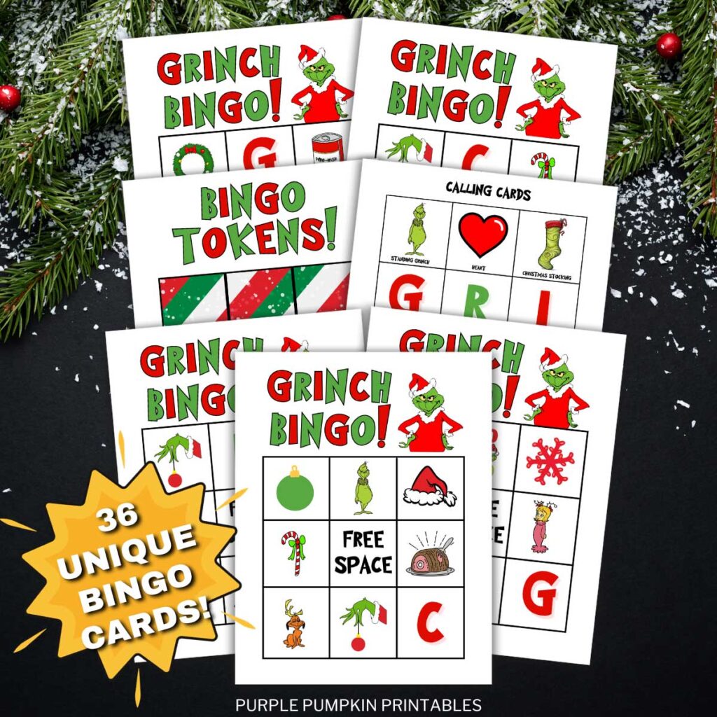 Digital Images of Unique Grinch Bingo Cards to Download
