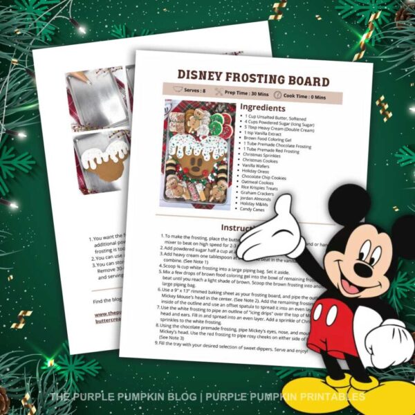Printable Disney Frosting Board Recipe Card