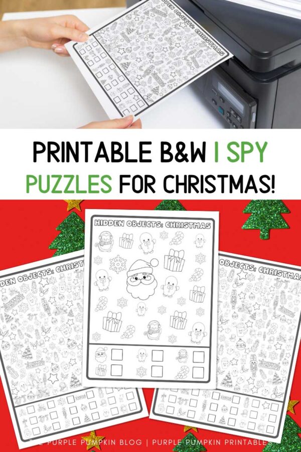 Digital Image of Printable B&W I Spy Puzzles for Christmas