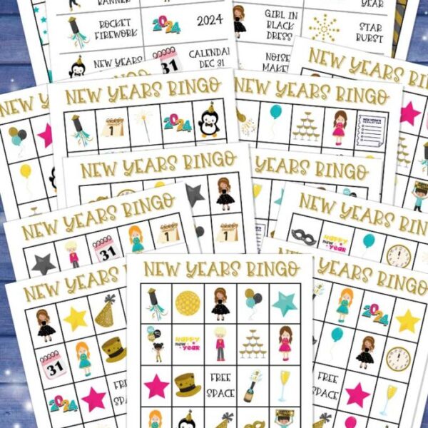 Printable 32 New Years Bingo Cards for New Year's Eve