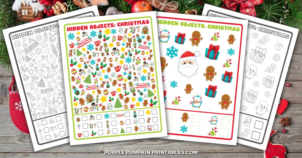 Digital Image of Printable Black and White and Full Color I Spy Christmas Pages