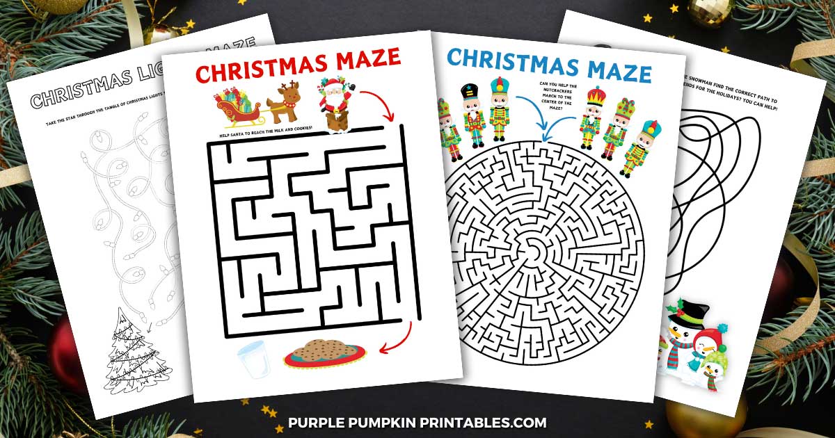 Digital Images of Printable Christmas Mazes - Purple Pumpkin Printables