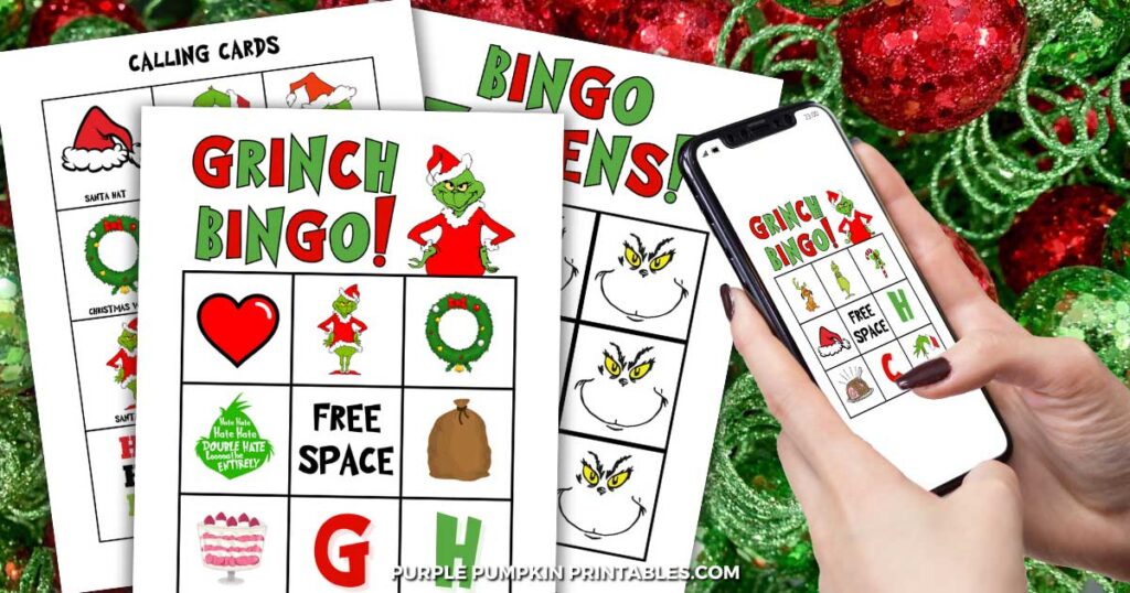 Digital Images of Printable Grinch Christmas Bingo Game