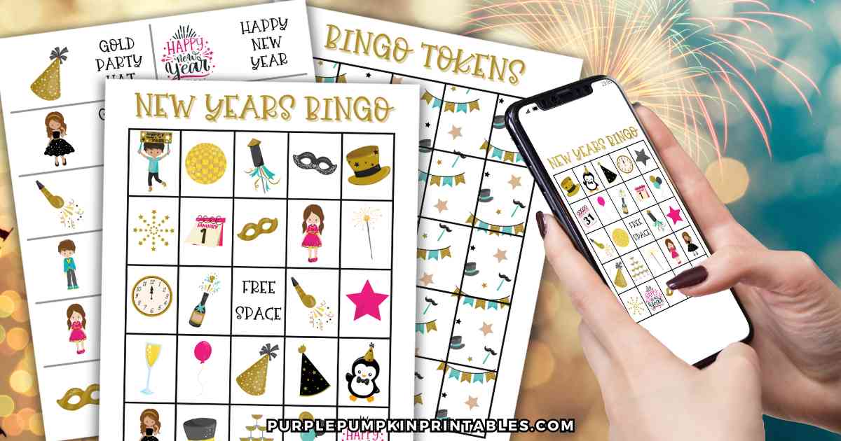 New Years Bingo Printable with Digital Options