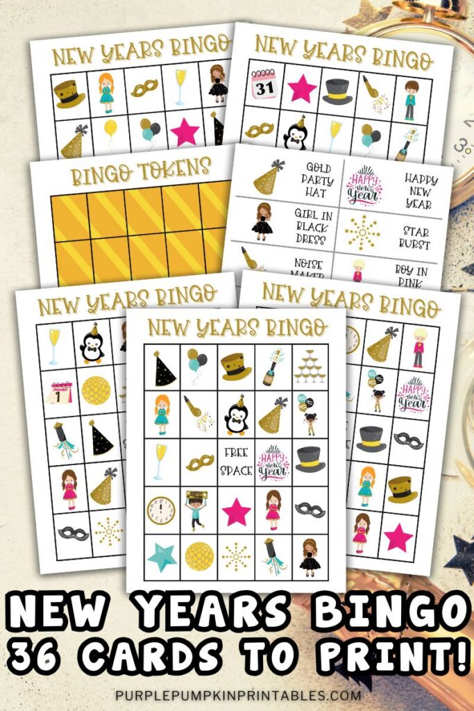 Digital mock-up of New Years Eve bingo cards.