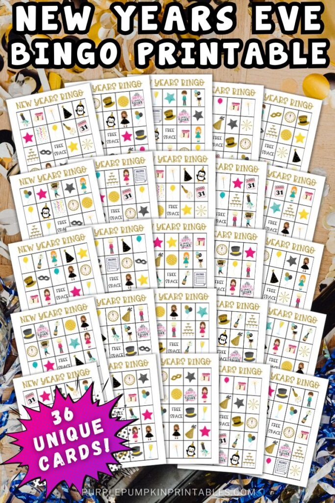 Digital mock-up of New Years Eve bingo cards.